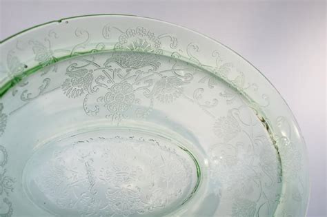 Vintage Uranium Green Depression Glass Oval Bowl Florentine Poppy My