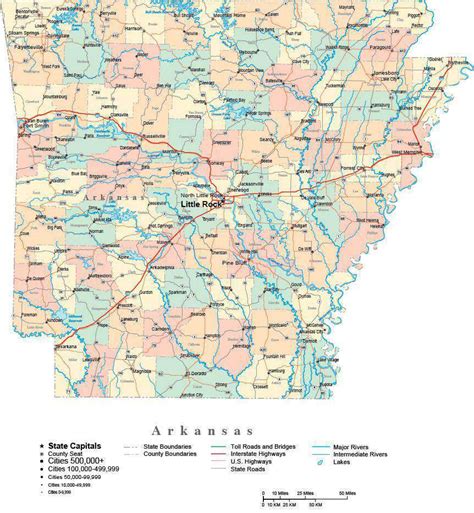 Arkansas Digital Vector Map With Counties Major Cities Roads Rivers