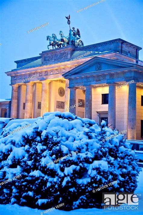 Brandenburg Gate Berlin Germany In Winter With Snow Stock Photo