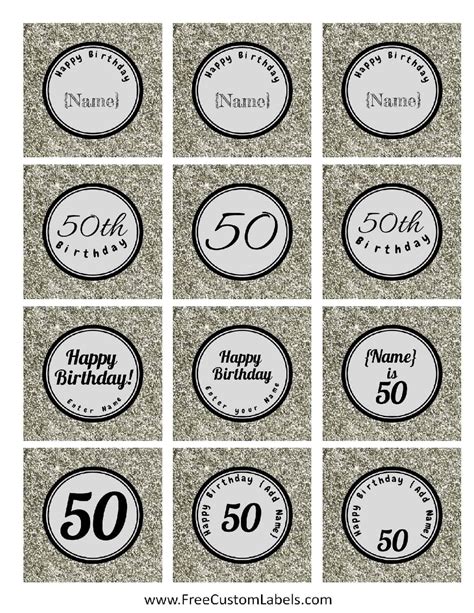 Cupcake toppers are 2 inches in diameter unless stated otherwise. 50th Birthday Cupcake Toppers - Free and Customizable