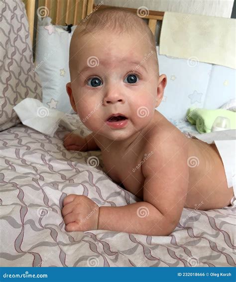 Beautiful Baby Boy With Child Face Posing Photographer Stock Photo