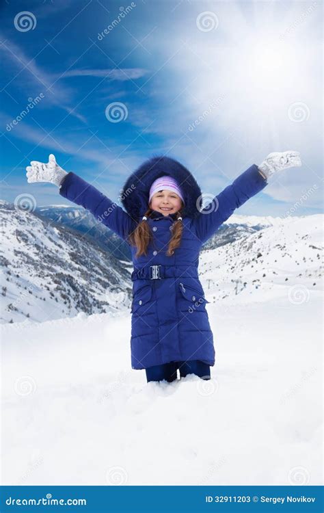 Happy Girl Standing In Snow Stock Image Image Of Highlands Girl
