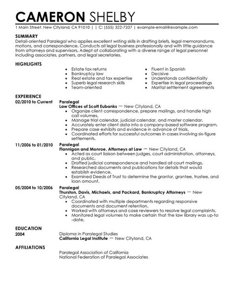 paralegal resume  law sample resumes livecareer