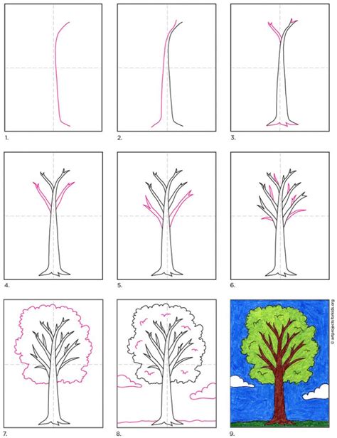 Easy How To Draw A Tree Tutorial Video And Tree Coloring Page