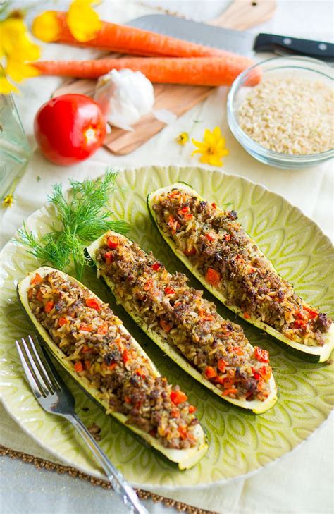 What to serve with stuffed zucchini boats. Stuffed Zucchini Boats with Garlic Sauce | Delicious Meets Healthy