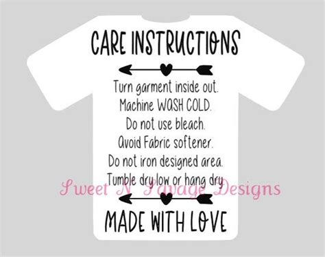 Washing Instruction Cards Shirt Care Cards Printable Etsy Htv Care