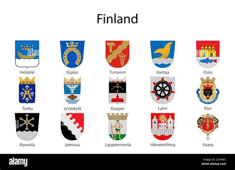 Set Coat Of Arms Of The State Of Finland All Finnish Regions Emblem