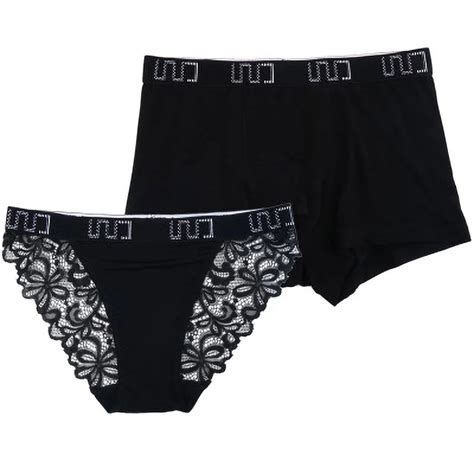 Sexy Couple Panties Set Black Lace Modal Underwear Cozy Lingerie Men Boxer Shorts Female