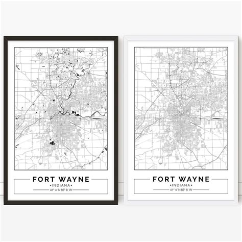Fort Wayne Map Indiana City Map Digital Poster Printable Etsy