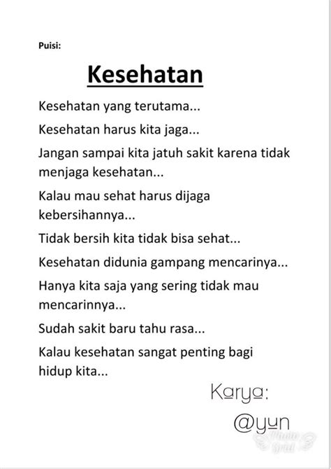 Terjawab • terverifikasi oleh ahli. Puisi Tentang Kesehatan 4 Bait