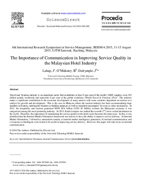 The business hotels that provided solid investment returns in 2019 may underperform leisure hotels in the future. (PDF) The Importance of Communication in Improving Service ...
