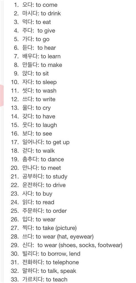 Basic Korean Verbs Korean Words Easy Korean Words Korean Words Learning