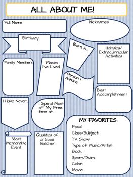 (first grade reading comprehension worksheets). All About Me First Day Activity Worksheet Middle School | TpT