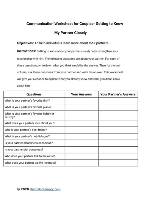 Worksheets For Couples Therapy