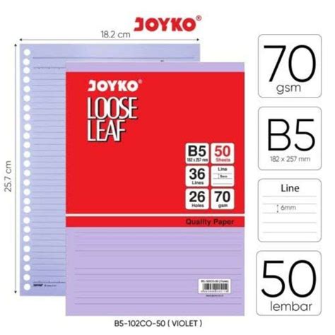 Jual Loose Leaf Warna B5 Joyko Color File Binder Isi 50 Lembar Di