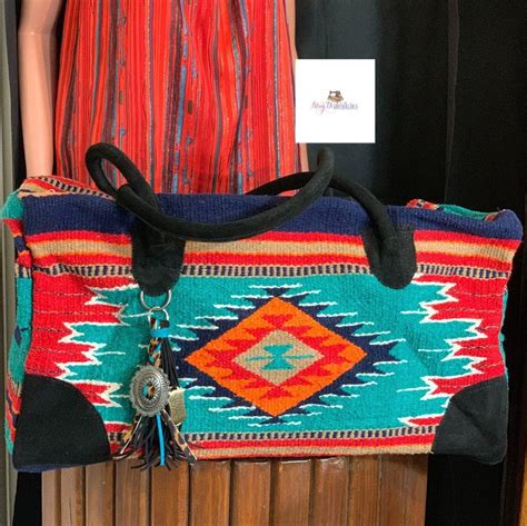 Turquoise Saddle Blanket Weekender Bag Aztec Travel Bag Etsy Saddle