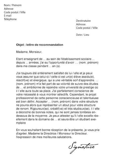 Lettre De Recommandation Université Modèle De Lettre