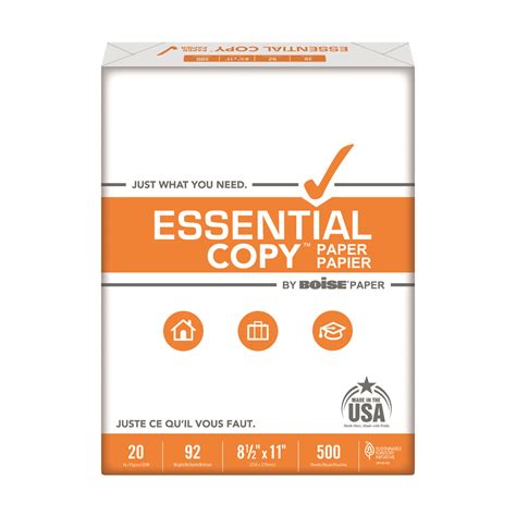Essential Copy Paper 92 Bright 20lb 8 12x11 White 500 Sheetsrm
