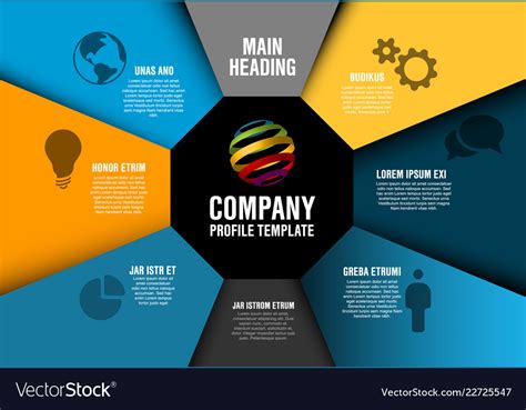 The primary markets for particleboard include furniture, cabinets, and doors… Company profile infographic diagram template Vector Image