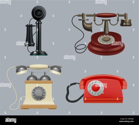 Retro Phones Realistic Old Style Vintage Gadgets Ringing Telephone For
