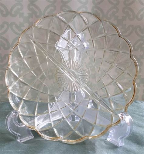 Vintage Hazel Atlas Clear Glass Divided Relish Dish Gold Trim Etsy