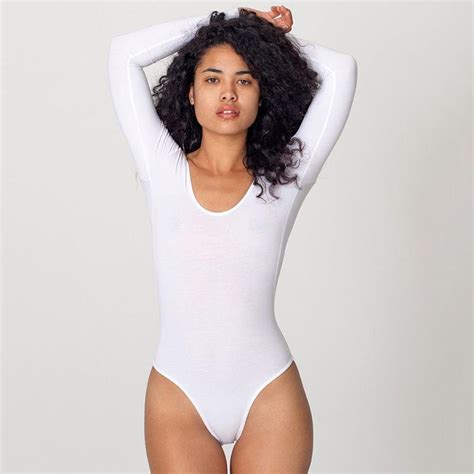 American Apparel Womens Cotton Spandex Long Sleeve Bodysuit Aa039