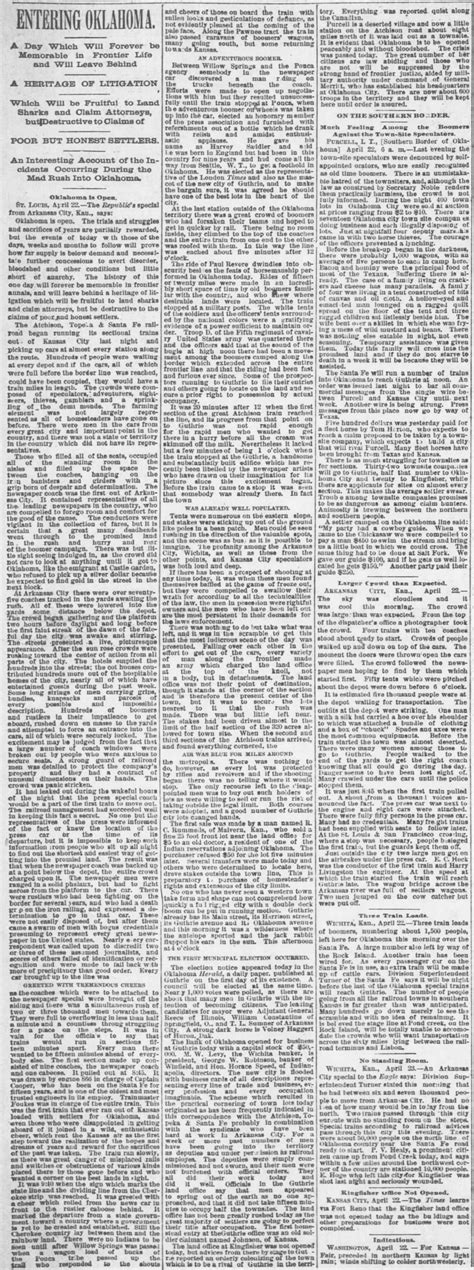 First Oklahoma Land Rush April 22 1889