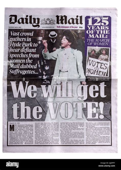 A Reproduction Daily Mail Front Page From May 6th 1921 About The Suffragette Movement Stock