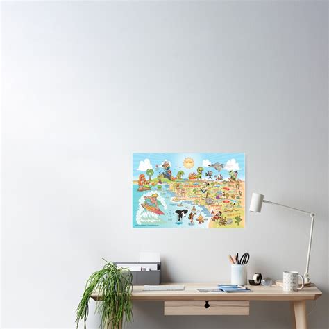Cartoon Map Of Southern California Poster By Lines Redbubble