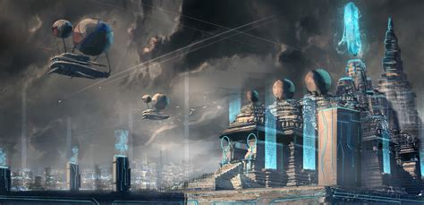 1366x768 Resolution Futuristic City With Holographic Display