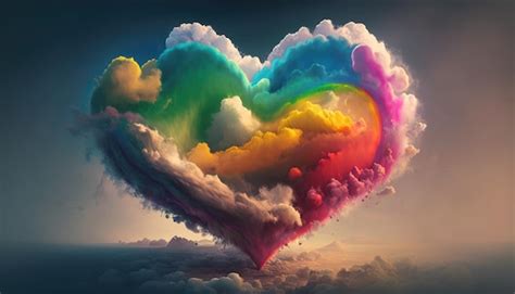 Premium Photo A Rainbow Heart In The Clouds