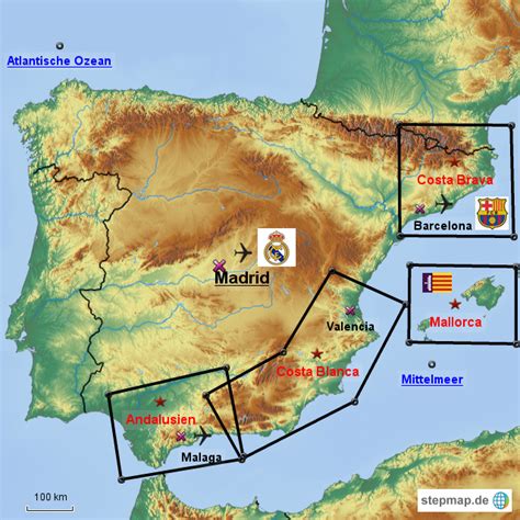 In diese karte können historische orte, städte und sehenswürdigkeiten im gebiet des heutigen spanien eingetragen werden. StepMap - Spanien - Landkarte für Spanien