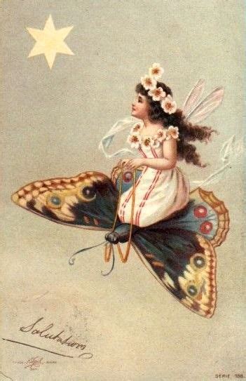 Fairy And Butterfly On An Antique Postcard Vintage Fairies Antique