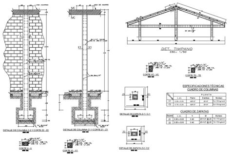 Brick Wall Column Wall Construction And Roof Construction Details Dwg