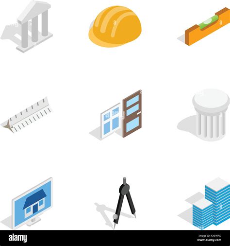 Construction And Engineer Icons Isometric 3d Style Stock Vector Image