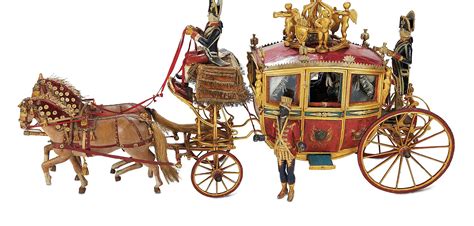 19th Century Carved Wooden Exhibition Royal Coach With Horse And Personages