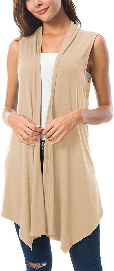 Womens Sleeveless Draped Open Front Cardigan Vest Asymmetric Hem Ebay