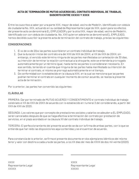 Acta De Terminacion De Mutuo Acuerdo Acta De TerminaciÓn De Mutuo