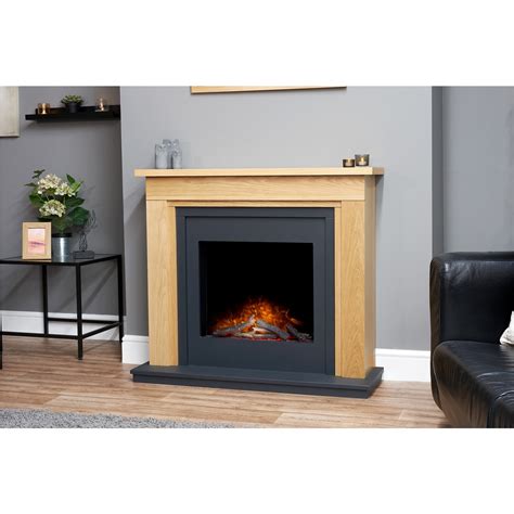 Oak And Grey Freestanding Electric Fireplace Suite 43 Inch Adam