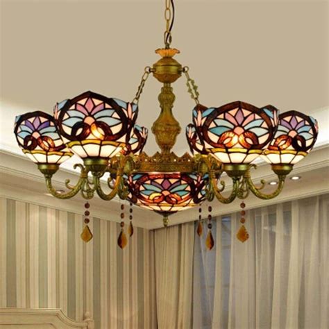 Tiffany Victorian Chandelier Stained Glass Ceiling Light Crystal
