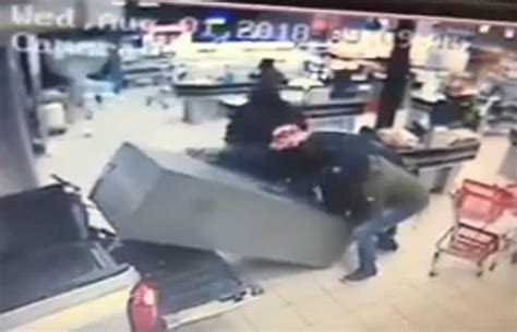 Video Robbers Drive Pickup Into Supermarket Cart Away Atm Punch