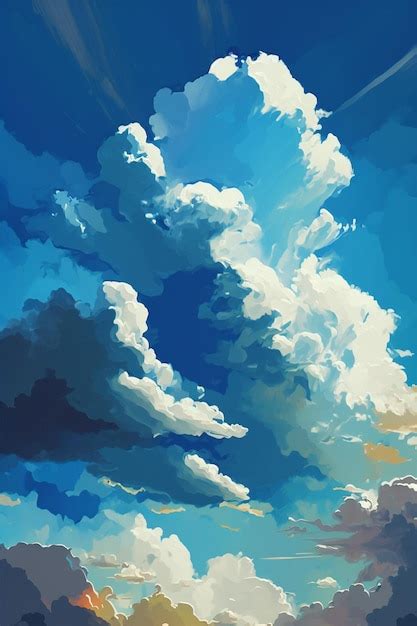 Premium Ai Image A Painting Of A Blue Sky With Clouds And A Cloudy Sky
