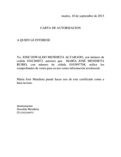 Modelo De Carta De Autorizacion Para Retirar Documentos En Colombia