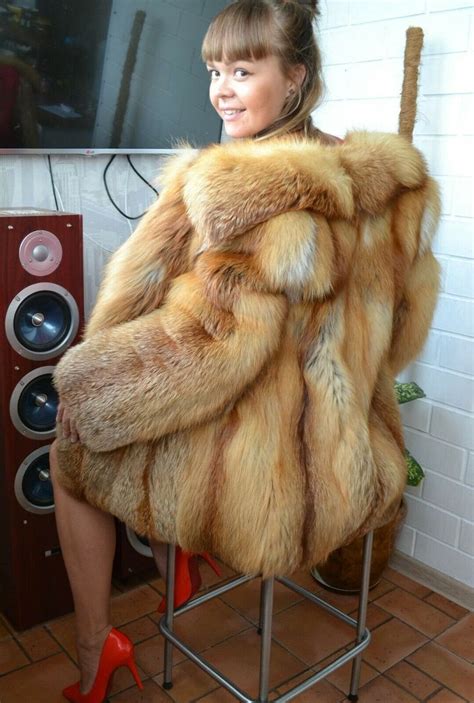 beautiful real golden fox fur coat jacket red very fluffy no saga woman size m l ebay fox