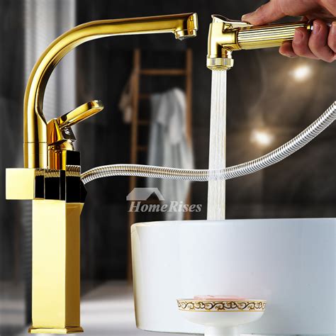 Single hand faucets are more efficient as the water is of a moderate temperature. Gold Kitchen Faucet Polished Brass Vessel Pull Out Spray ...