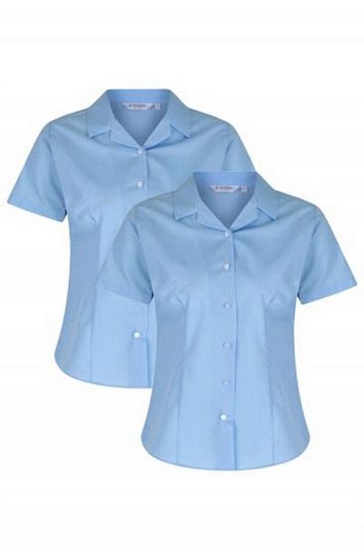 Trutex Girls Fitted Short Sleeve Revere Collar Blouse 2 Pack Blue