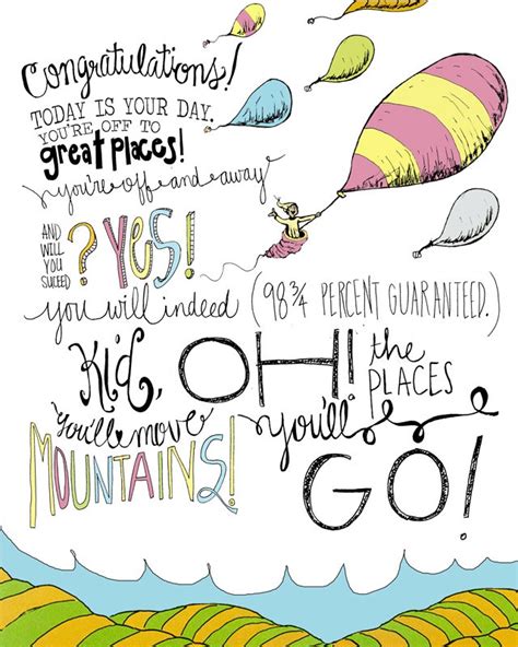 Dr Seuss Oh The Places Youll Go 8x10 Wall Print Hand Drawn
