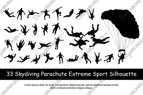 33 Skydiving Parachute Extreme Sport Silhouette