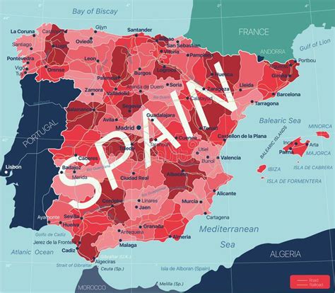 Mapa Editable Detallado Del País España Ilustración Del Vector