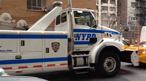 Rare Giant Nypd Tow Truck Wrecker Stuck In Traffic At W 58th St